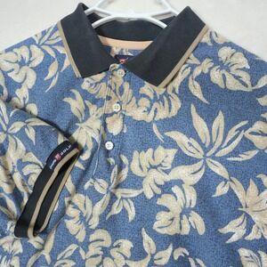 Vintage Chaps Ralph Lauren Floral‎ Polo Shirt Men's M Golf Cotton Blue Stretch